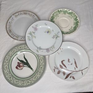 Vintage Mismatched China Bread, Cake, Dessert Plates ~ Set of 5 Colorful Florals
